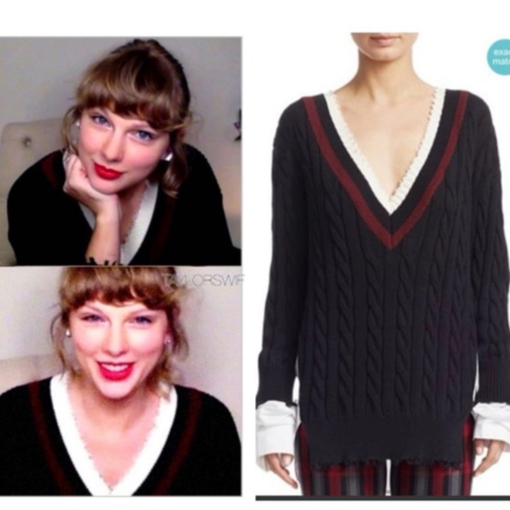 Alexander Wang Black V-Neck Sweater with Red and White Details